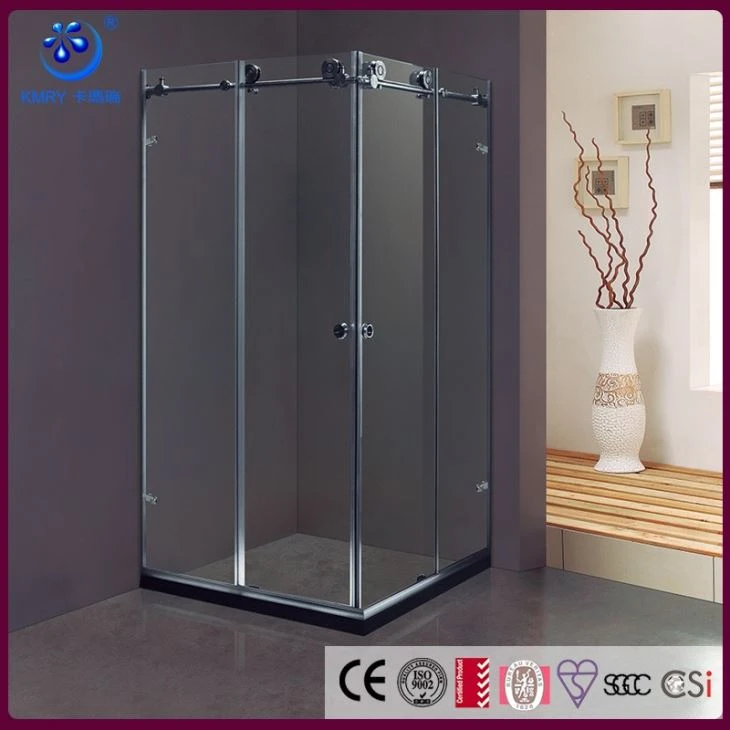 Frameless Corner Bath with Sliding Shower Enclosure Screen, Brushed Nickel Finish, 43 in. D X 43in. W Kit (KT8012)