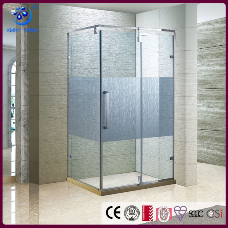 Rectangular Frameless Hinged Shower Door,32 Inch Depth, 3/8 Inch Glass, Stainless Steel Hinges and Handles (KK3529)