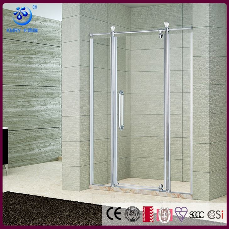 Semi-Frameless Alcove Shower Kit with Door, 3 Wall Shower Enclosure, Chrome Finish(KD3403）