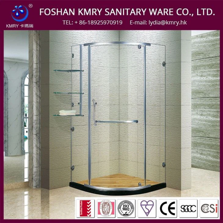 Showers Frameless Shower Door with Pivot Door in Clear Glass, with Glass Shelf, Polished Silver Finish (KK3038)