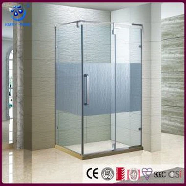 Rectangular Frameless Hinged Shower Door,32 Inch Depth, 3/8 Inch Glass, Stainless Steel Hinges and Handles (KK3529)