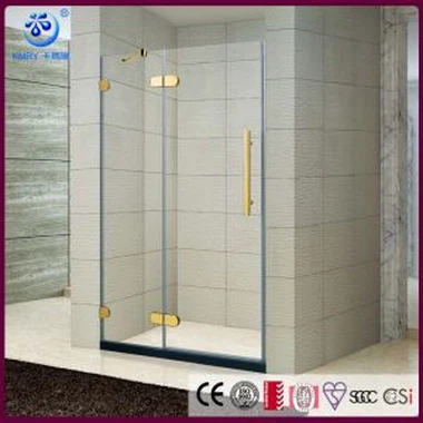 Frameless Hinged Glass Shower Enclosure, Golden Chrome Hardware (KD3302)