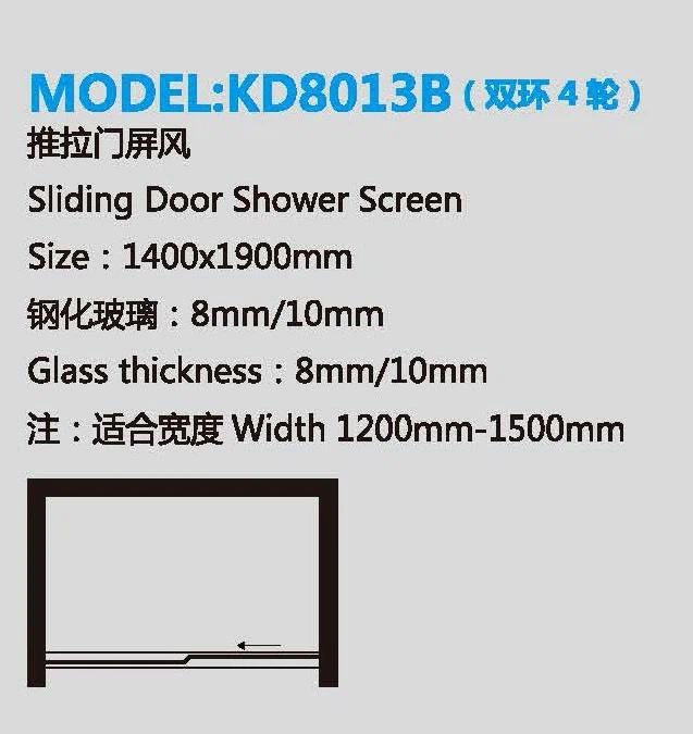 2 Panels Sliding Frameless Shower Enclosure