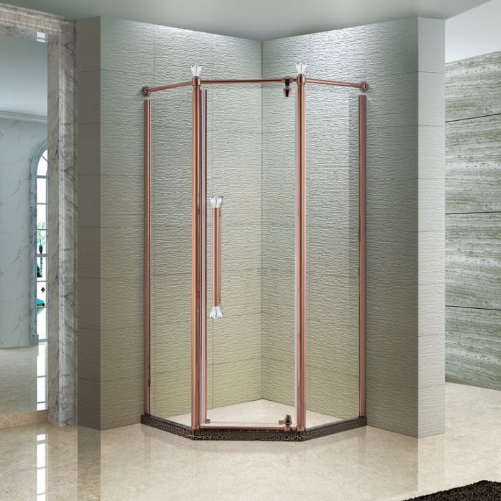 Rose Golden Hexagonal Hinged Glass Shower Door