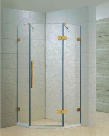 Pentagon Golden Hardware Hinged Shower Doors
